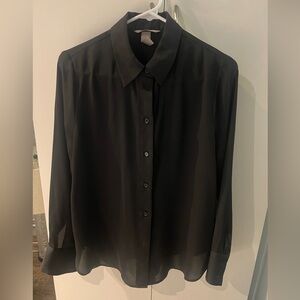 H&M women’s black transparent button down shirt - S